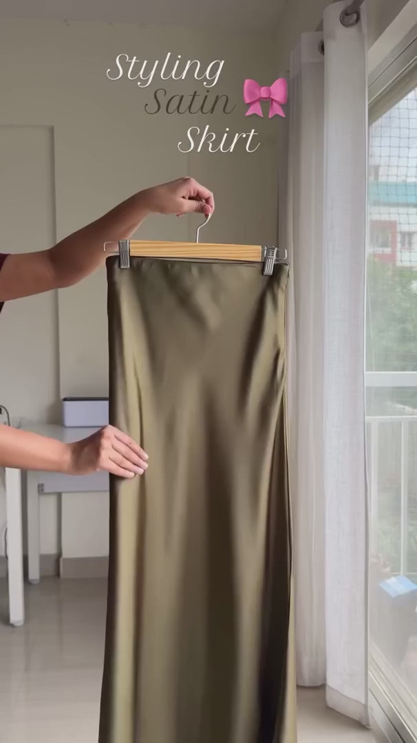 Bestseller Premium Olive Green Satin Skirt