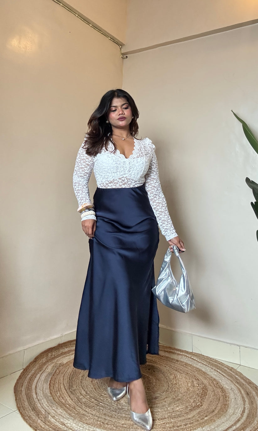 Premium Navy Blue Satin Skirt