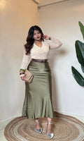Bestseller Premium Olive Green Satin Skirt