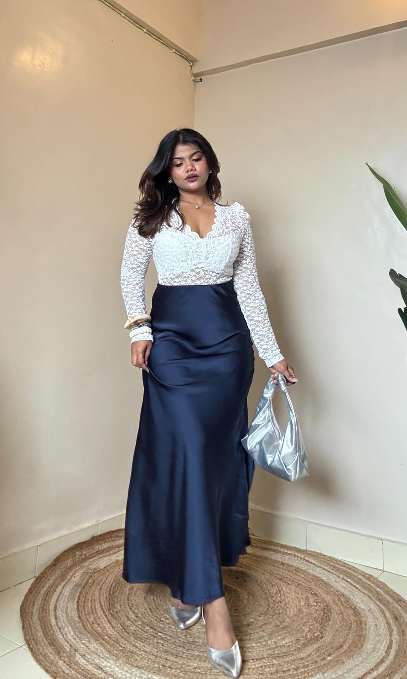 Premium Navy Blue Satin Skirt