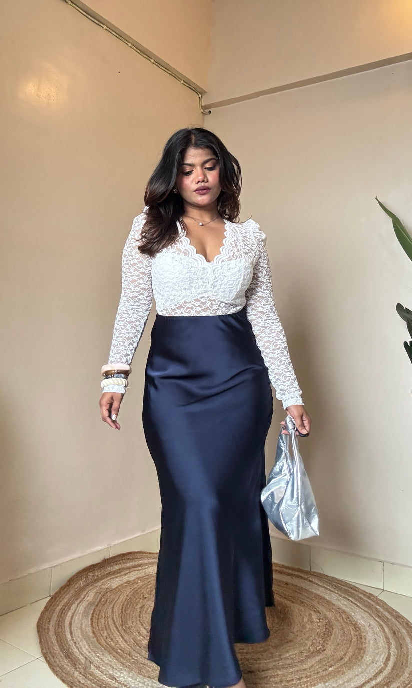 Premium Navy Blue Satin Skirt