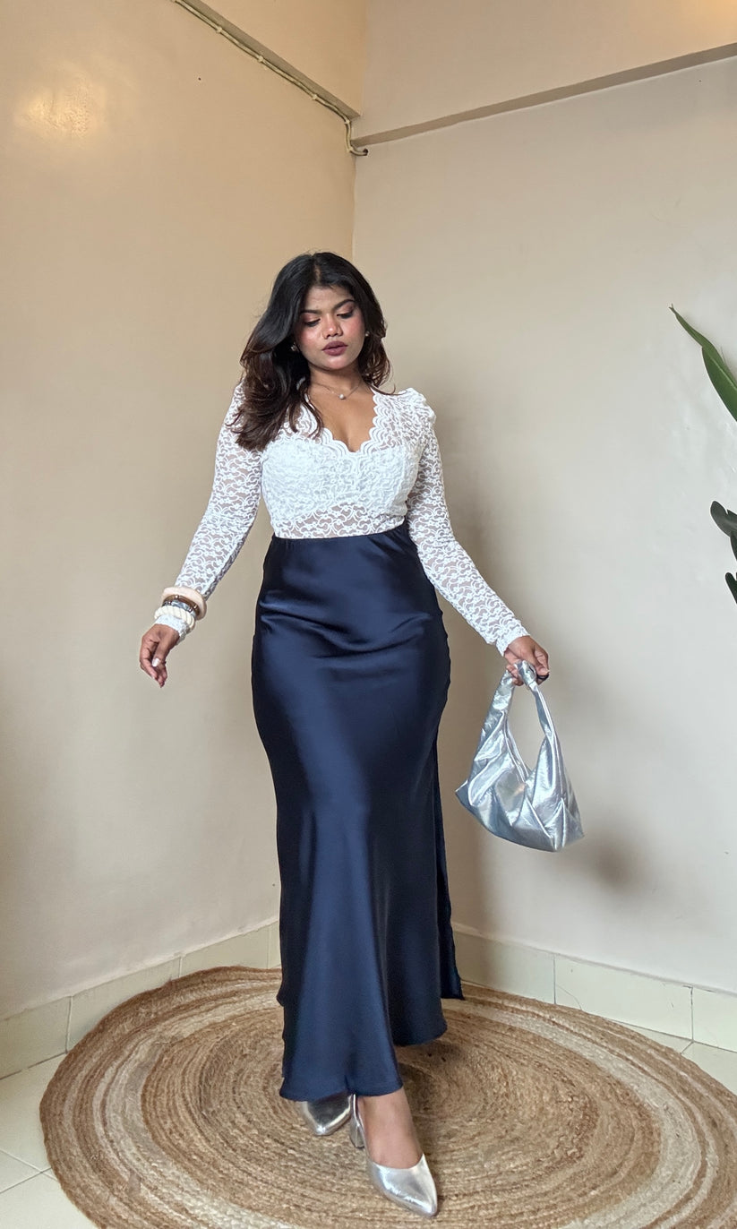 Premium Navy Blue Satin Skirt