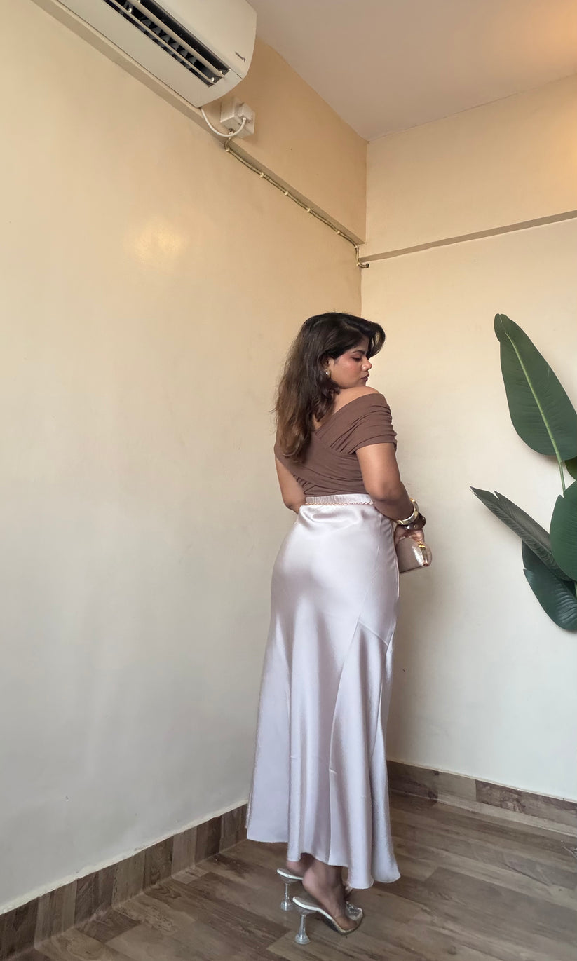 Premium Ivory Champagne Satin Skirt